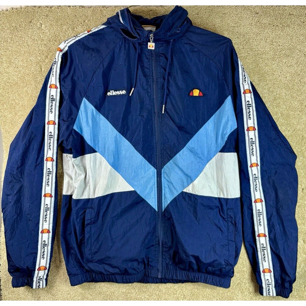 Ellesse Gerano Track Jacket Mens Navy Blue Colorblock Windbreaker Logo Large